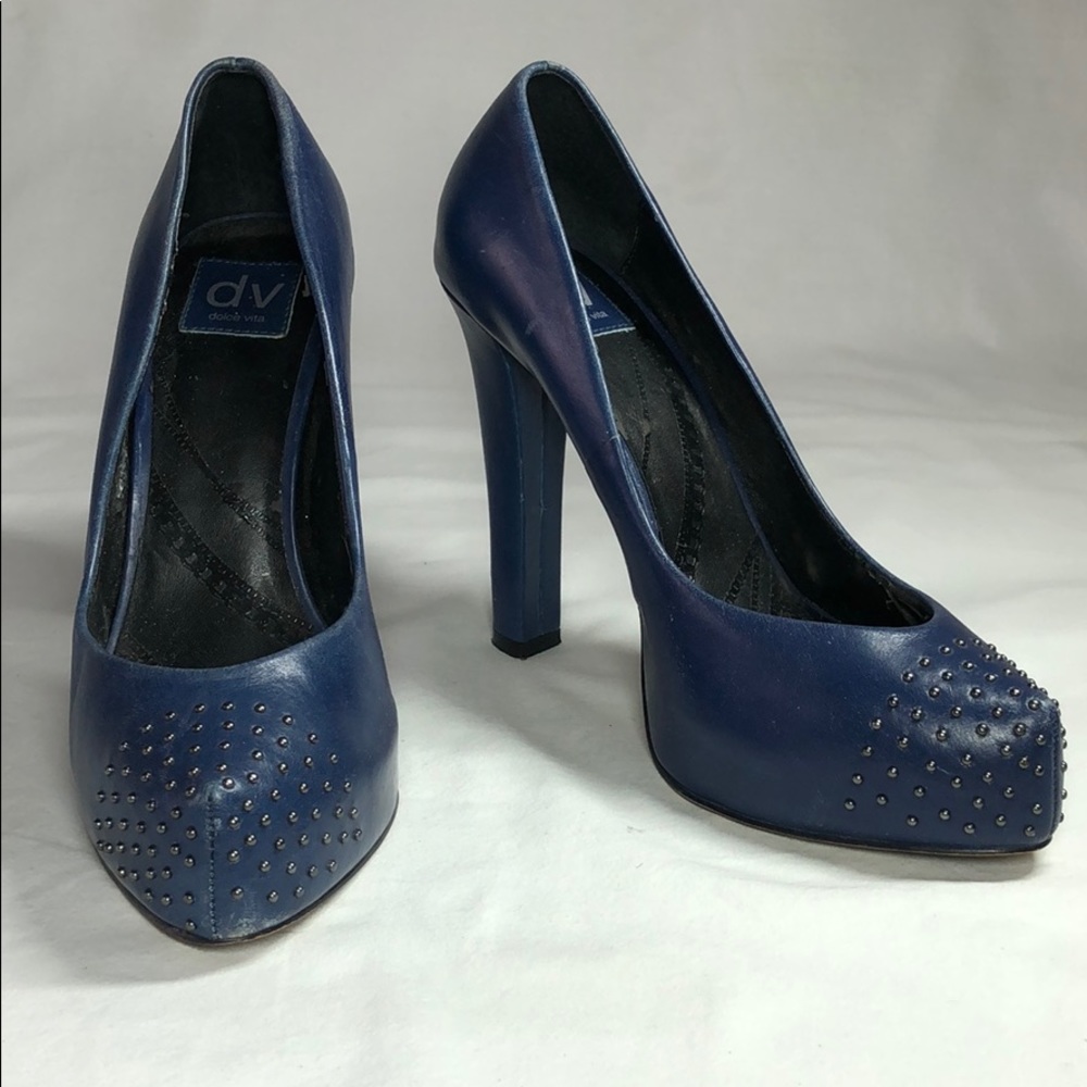 Navy Blue Studded Distressed Heels